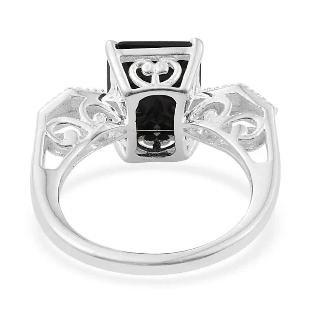Thai Black Spinel Sterling Silver Ring (Si…
